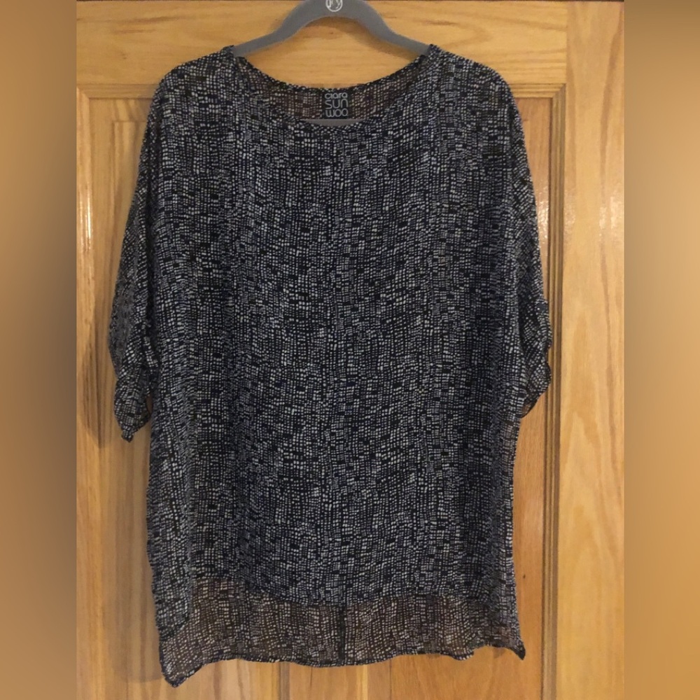 Clara Sun Woo Sheer Dolman Tunic Black White S Like New